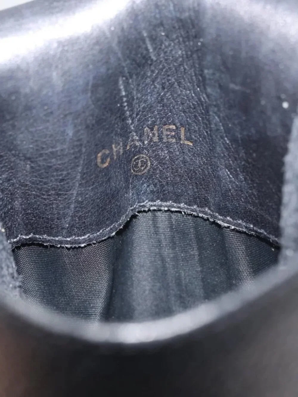 CHANEL Glasses Case Grained Calf Skin Black Gold CC Auth am11661